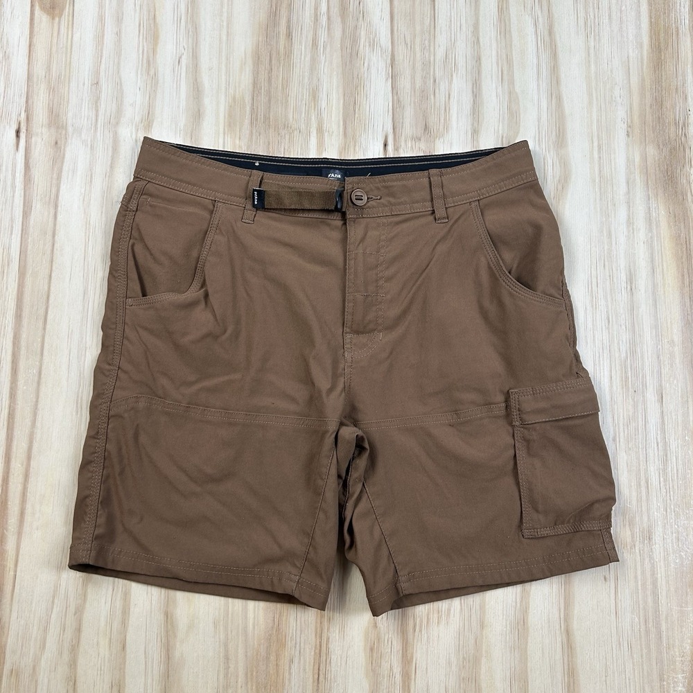 prAna Men's Hiking Cargo Shorts Brown Size 32 x 8 Belted Outdoor Trail